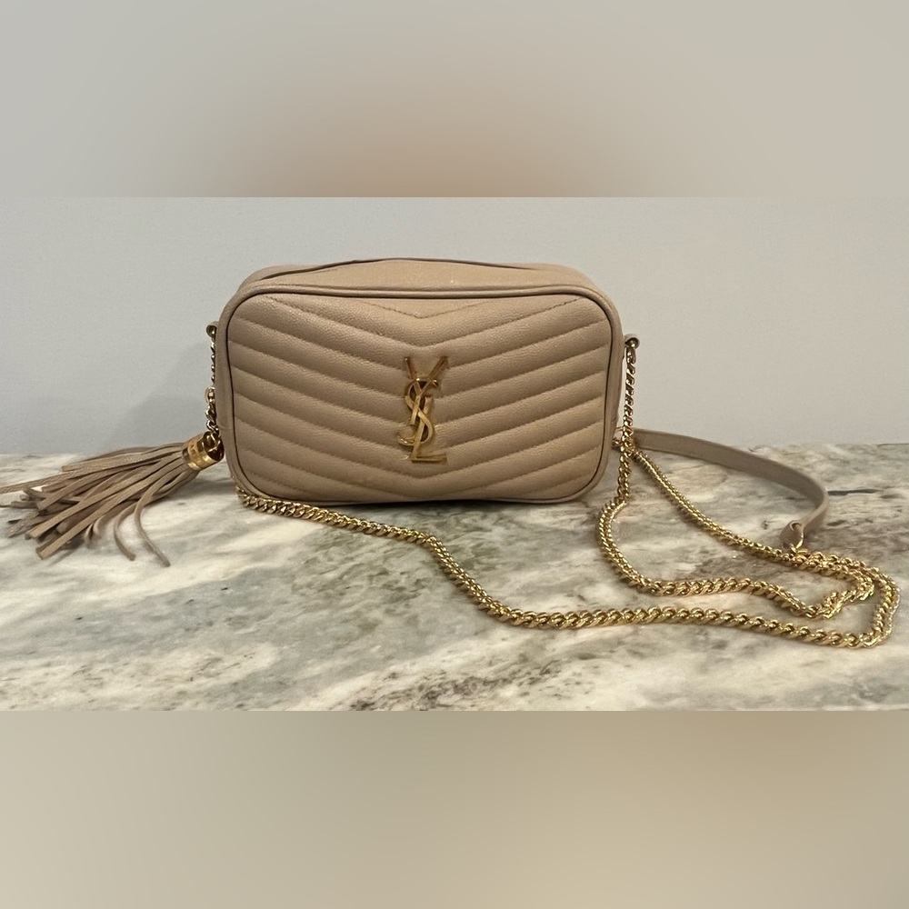 Yves Saint Laurent Mini Lou Camera Bag - Leather Chevron Quilting - Beige